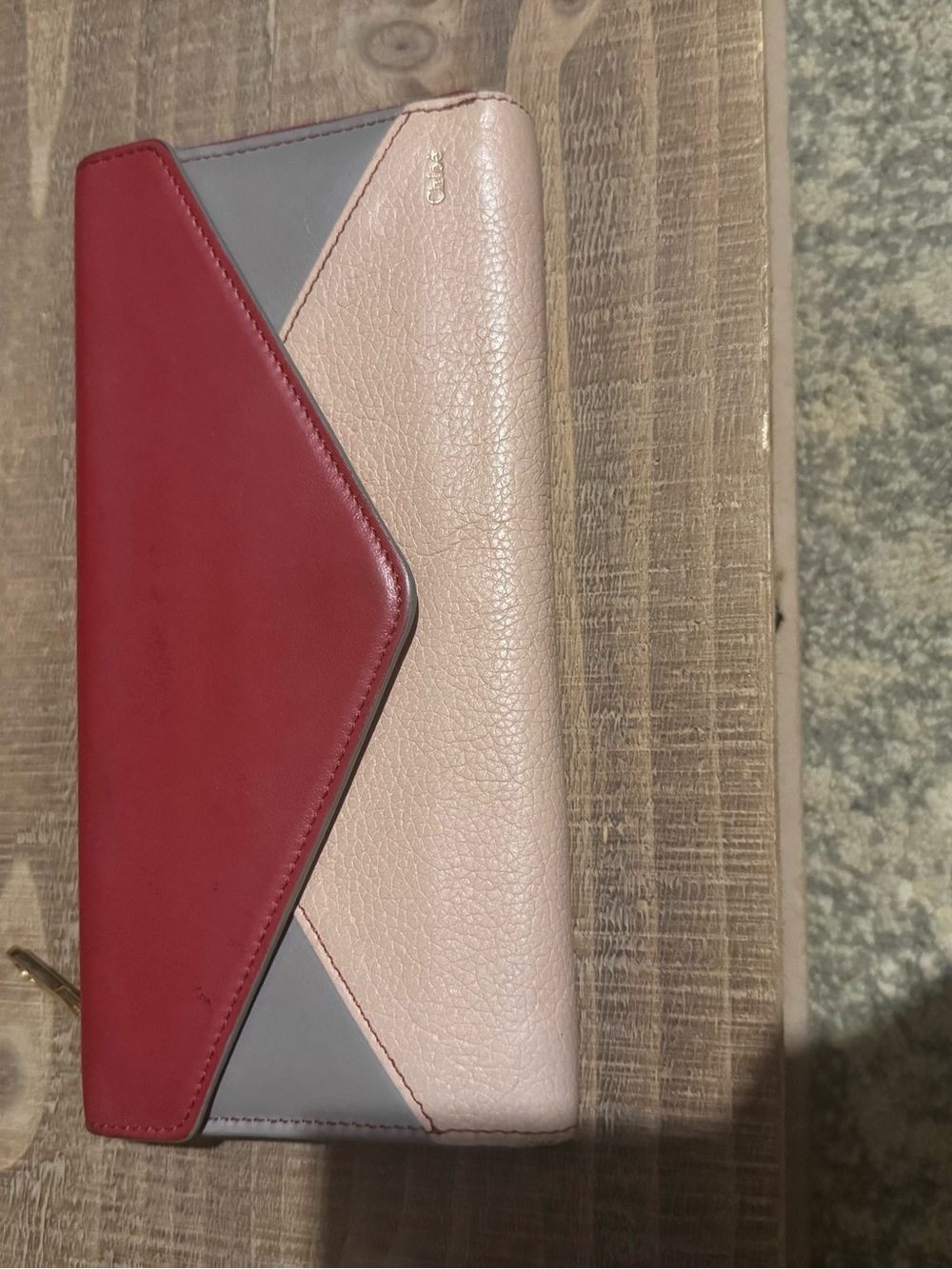 Chloé Colorblock Leather Zip Around Continental Wallet Pink Burgundy Gray